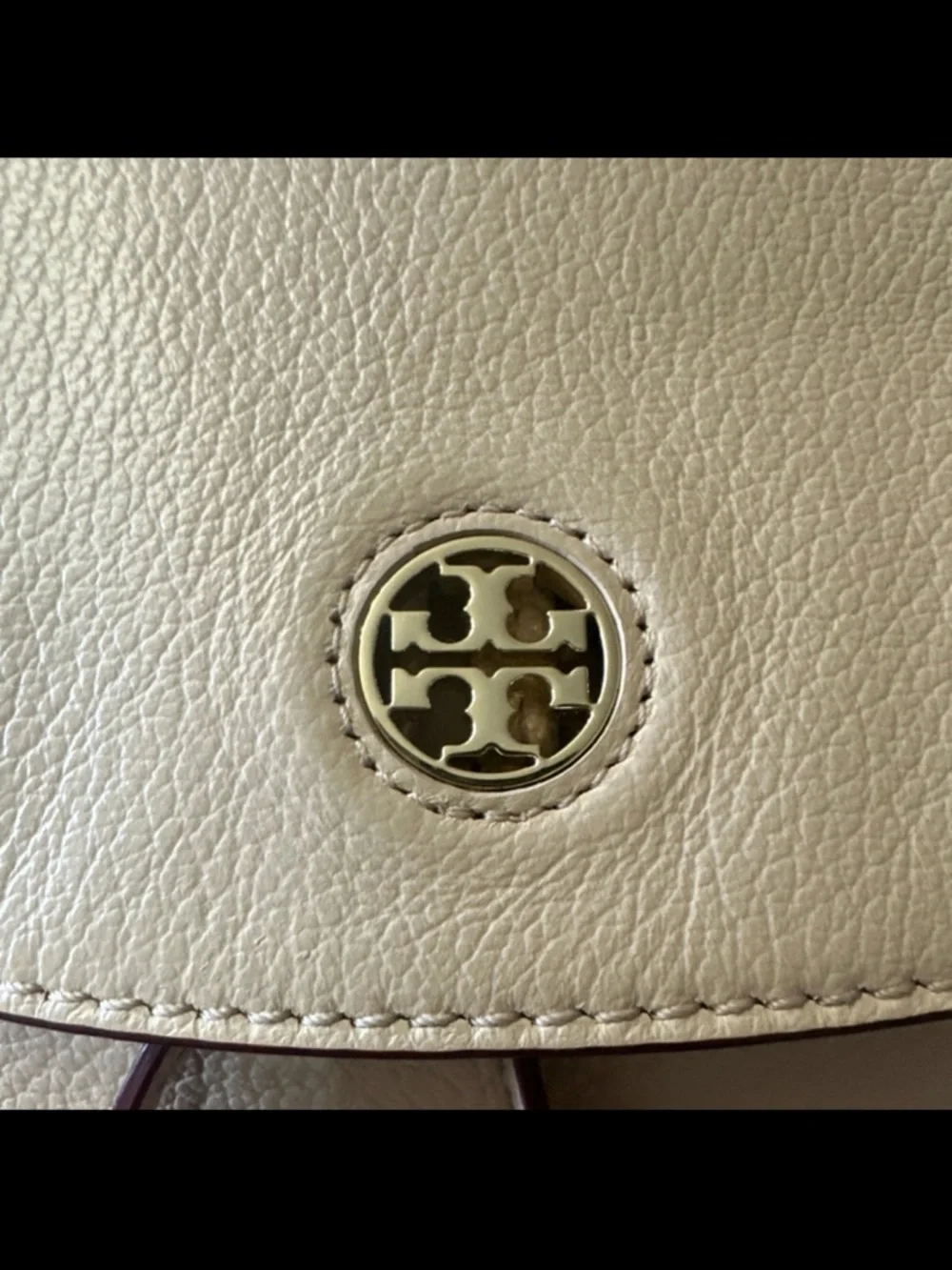 Tory Burch Beige Cream Leather Drawstring Backpack with Gold Logo - Picture 6 of 11